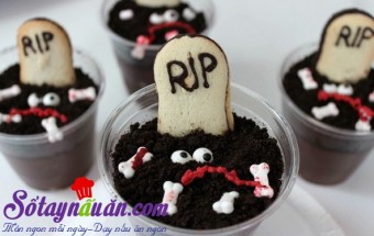 Nấu ăn món ngon mỗi ngày với Bánh Oreo, Cách làm pudding nghĩa địa rùng rợn cho tiệc Halloween