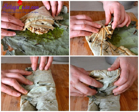 cách làm xôi gà hấp lá sen 4