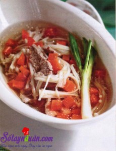 Món ngon cuối tuần, cách nấu canh thịt bò nấm kim châm