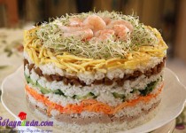 Cách làm tháp cơm sushi 8 tầng lạ, ngon, dễ làm