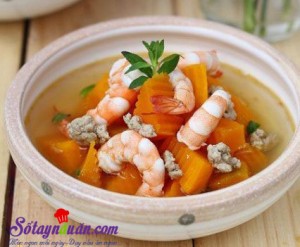 Cách nấu canh, canh bí đỏ nấu tôm