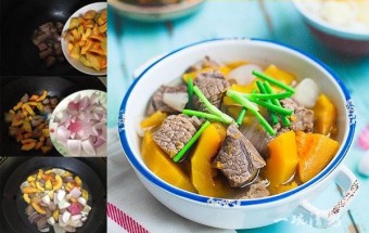 mì chính…, canh bí đỏ bò hầm