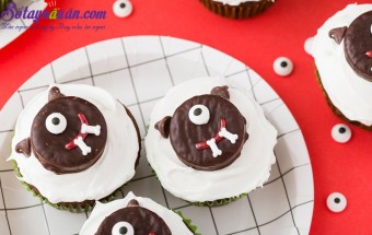 Cách làm bánh Chocolate, Cách làm cupcake quái vật Halloween siêu dễ thương
