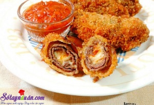Đồ ăn vặt, Cách làm bò cuộn phô mai chiên giòn 1