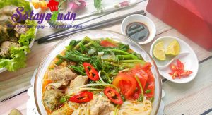 món ngon dễ làm, Bánh đa nấu sườn non chả viên cho bữa sáng dinh dưỡng